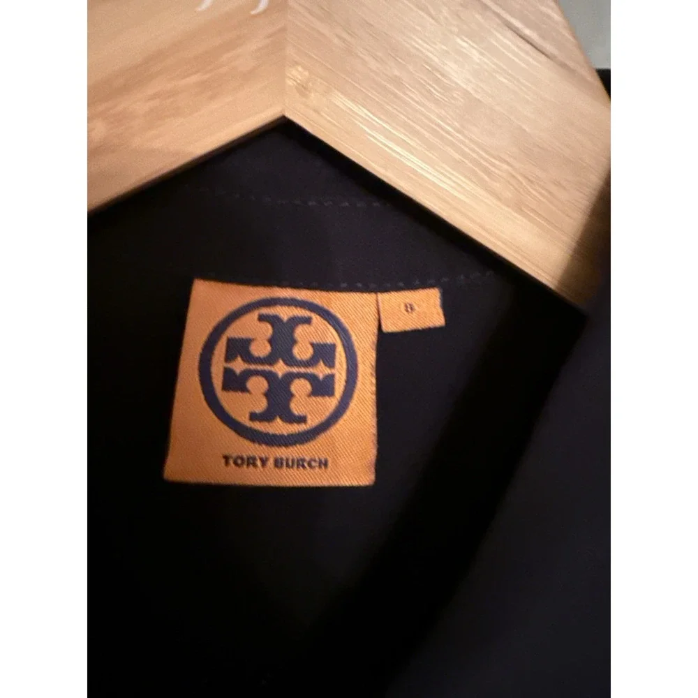 Tory Burch Silk Gennifer Military Shirt Dress 8 Navy Blue Gold Buttons Nautical